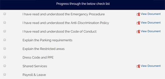 Safety Induction Check List